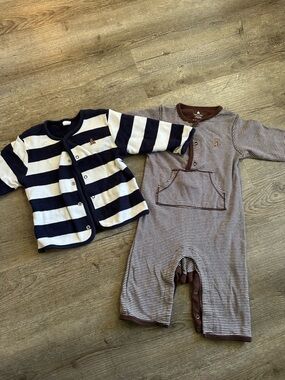 Bear themeGAP Navy & Brown Striped Baby One-Piece with Navy-White Striped Jacket